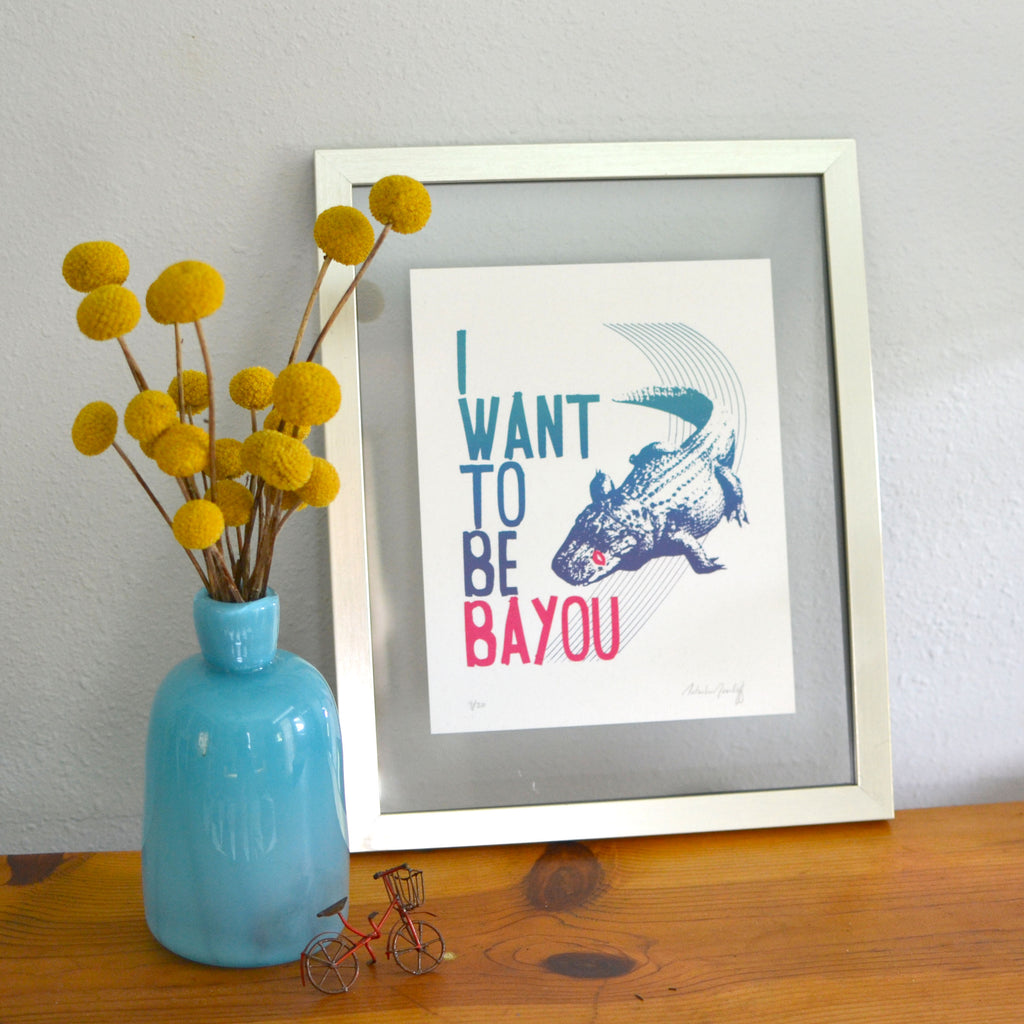 I want to be bayou gator print framed on a shelf