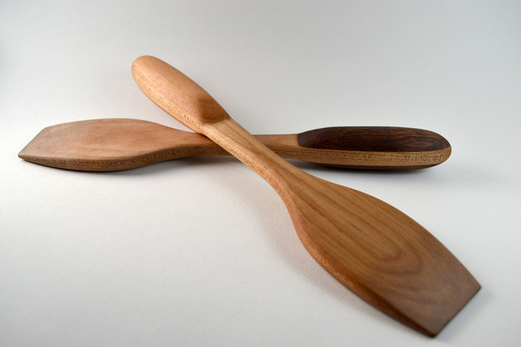 2 Wood spatulas, one with beech handle and one with a dark walnut handle